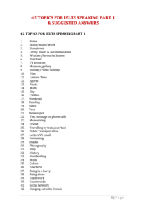 42Topics for IELTS Speaking Part 1